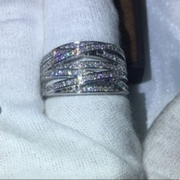 WHITE Sapphire Crossover Band | Ring - Picture 5 of 9